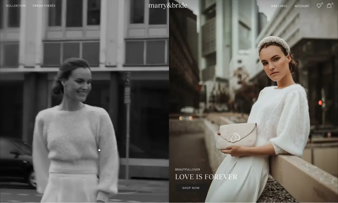 Startseite des Onlineshops von marry&bride.