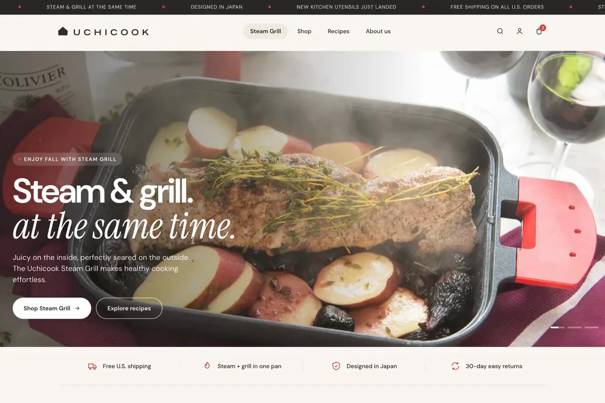 Startseite des Onlineshops von Uchicook mit dem Steam Grill.